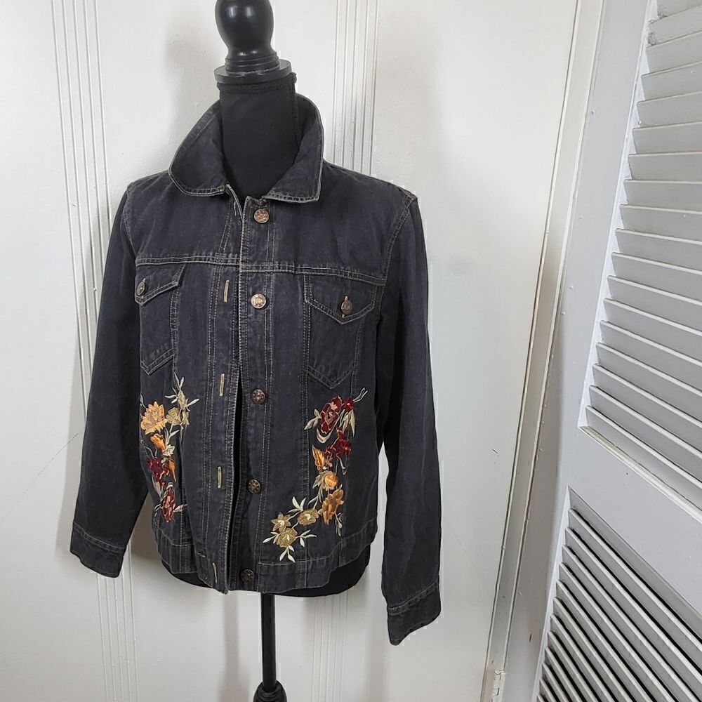 Coldwater Creek Denim Embroidered Flowered Jean Jacket - Picture 8 of 9